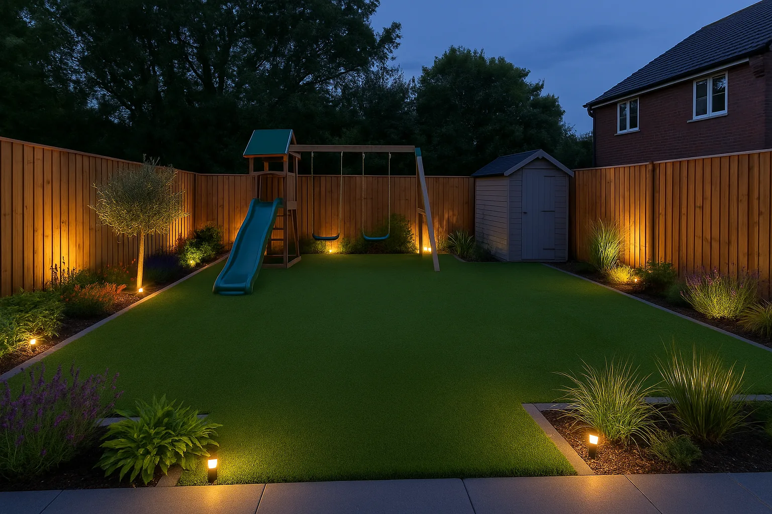 Leicester garden with LED lighting installation