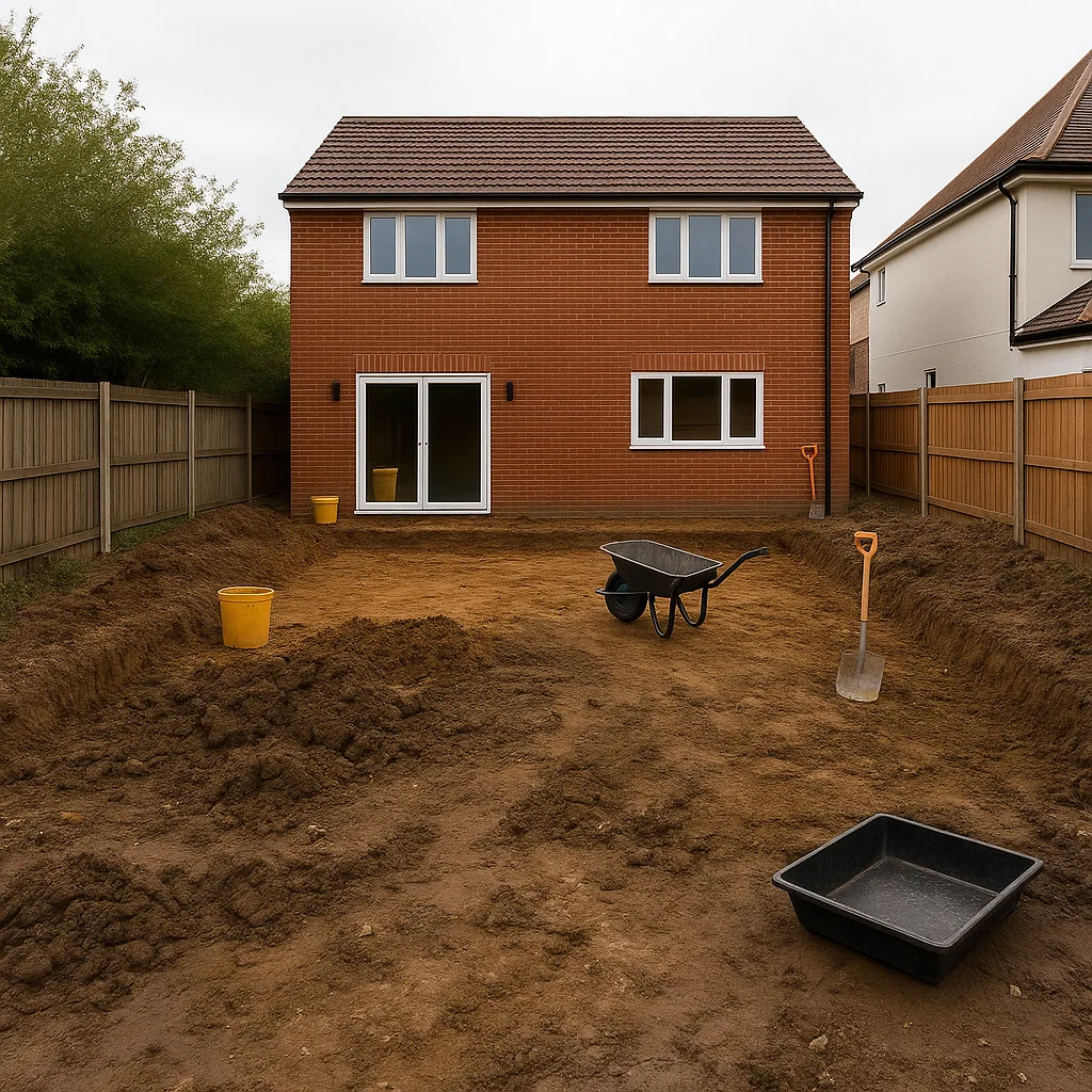 Garden site cleared and levelled during Leicester landscaping project