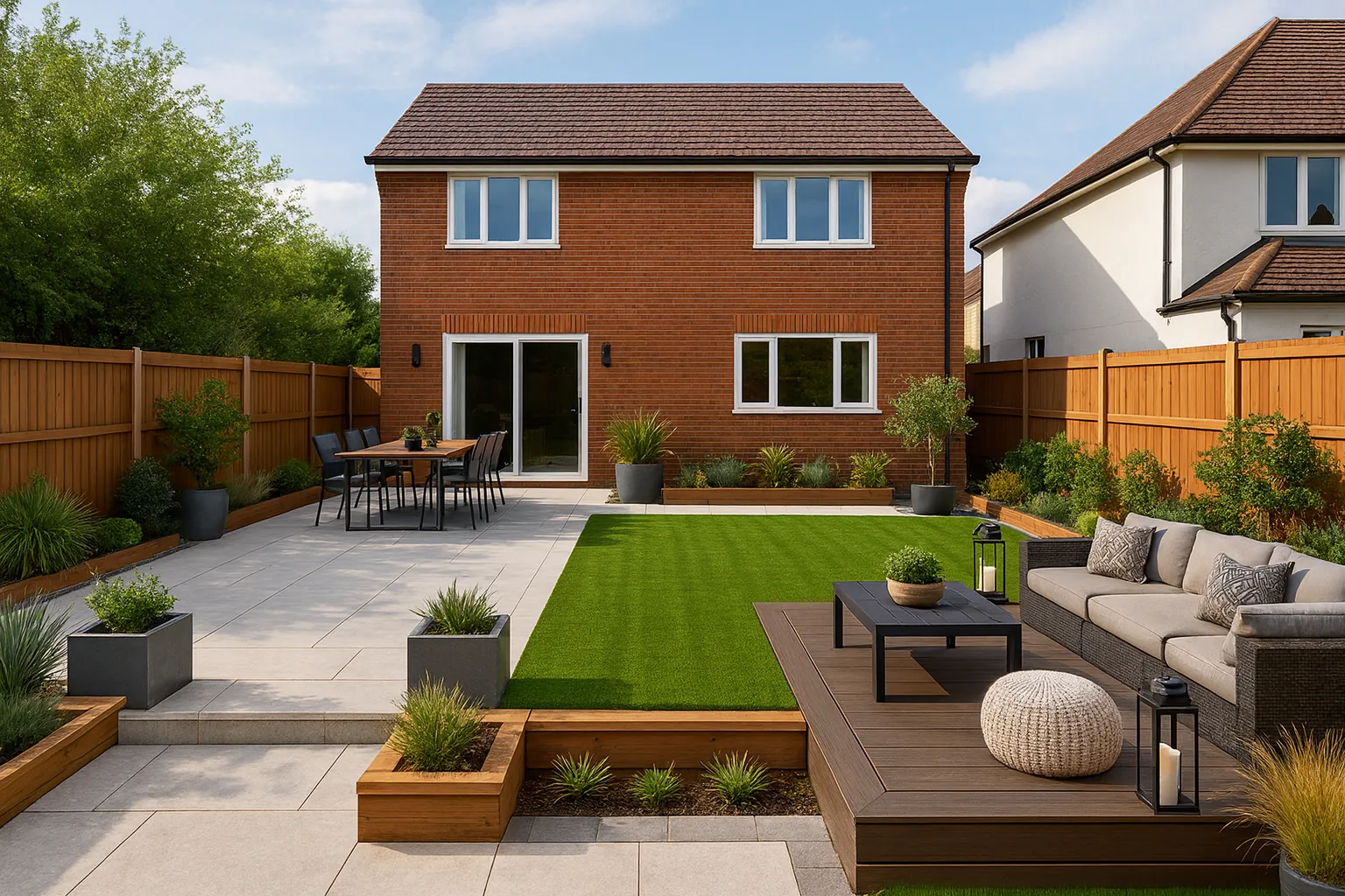 Completed modern garden transformation in Leicester by Premium Landscapes