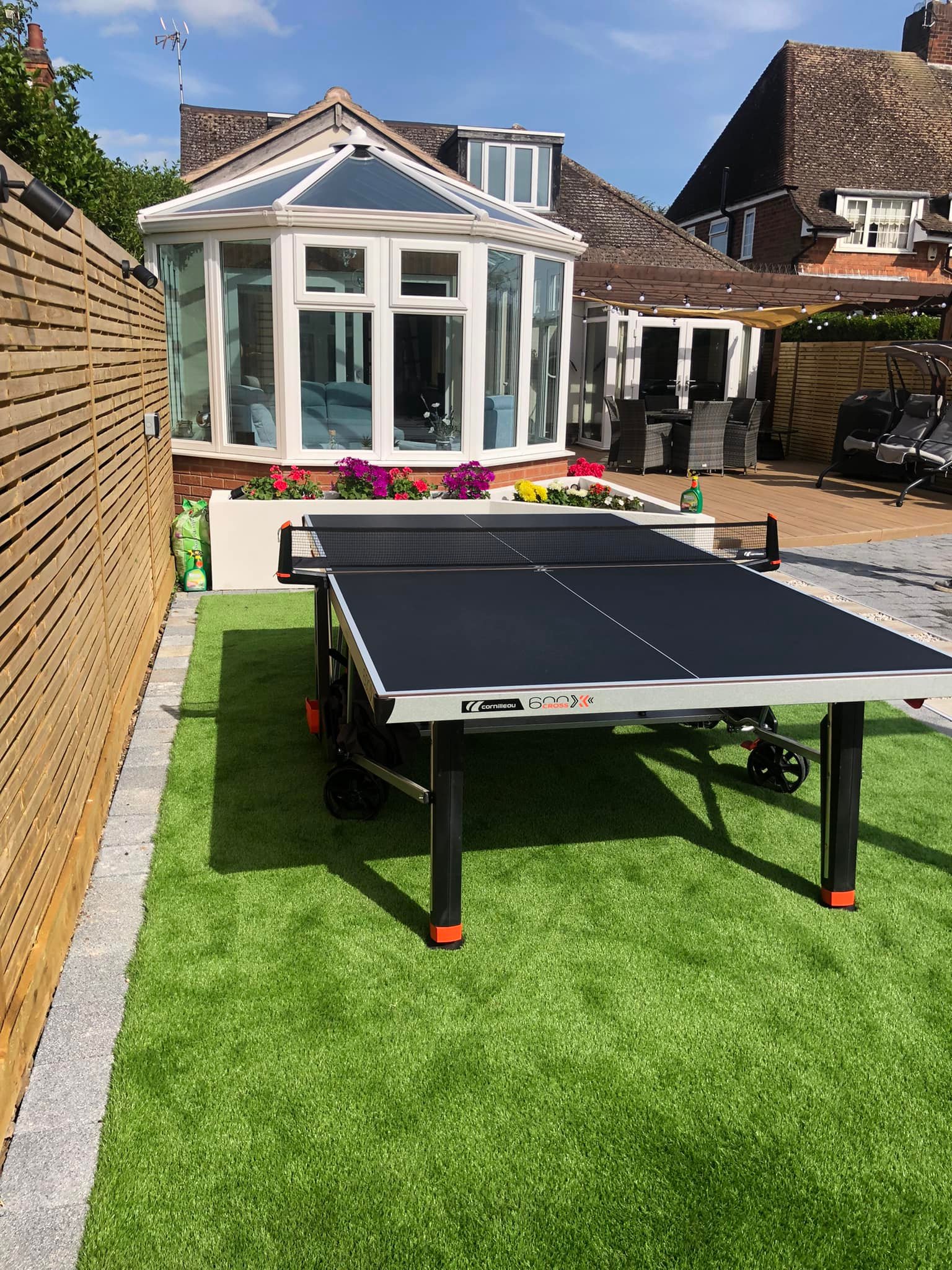 Premium artificial grass lawn area with porcelain edge detail, Evington Leicester