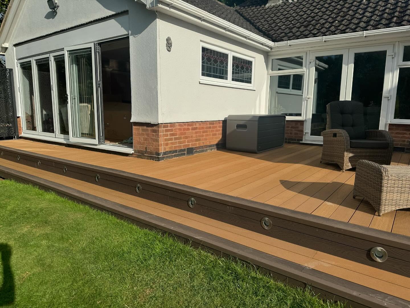 Side view of composite deck with LED fascia lights — Kirby Muxloe